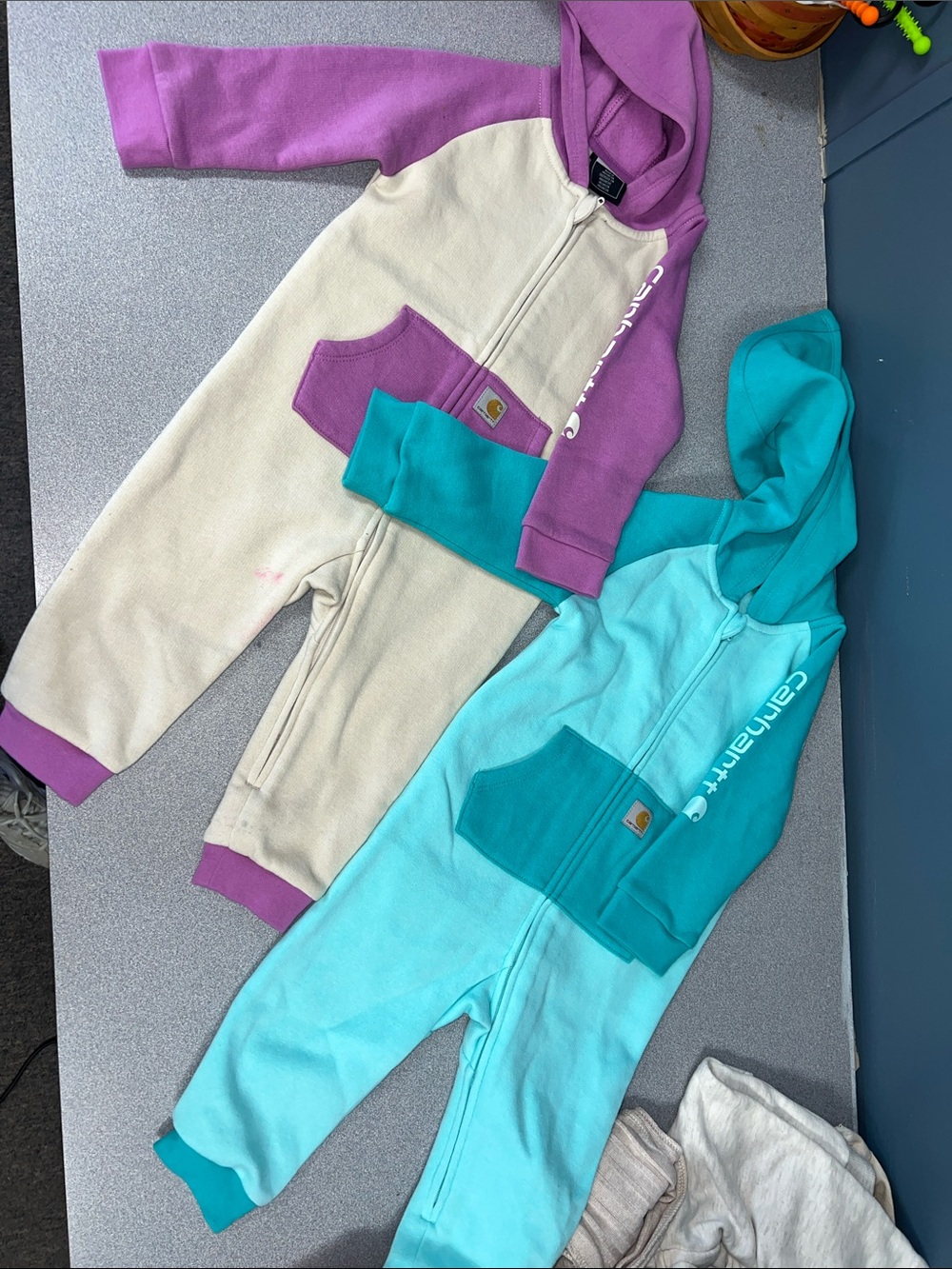Carhartt Two-Tone Hooded Kids Coveralls - Cream, Purple & Teal